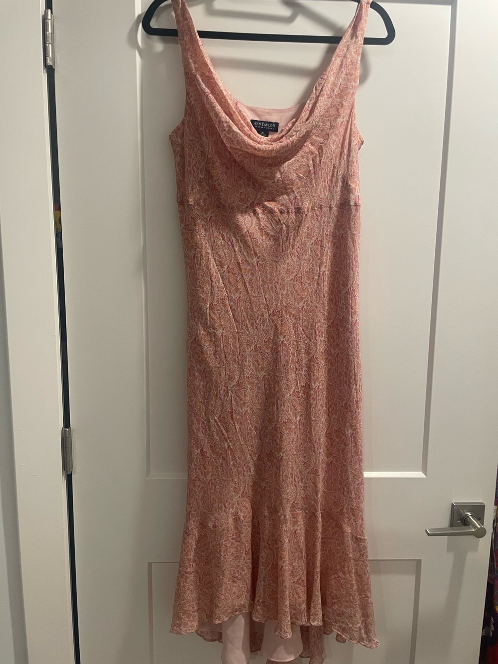 Ann Taylor Silk Pink Paisley Cowl Neck Slip Dress